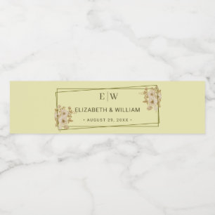 Étiquette Pour Bouteilles D'eau Cadre rose - Mariage jaune céleste Monogramme