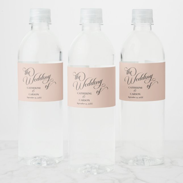 Étiquette Pour Bouteilles D'eau Calligraphie moderne Mariage beige (Bouteilles)