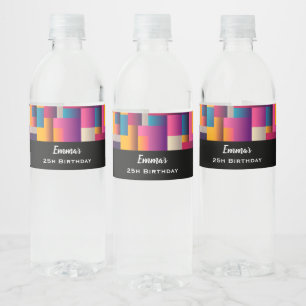 Étiquette Pour Bouteilles D'eau Carré et Formes Colorés Abstraits Anniversaire