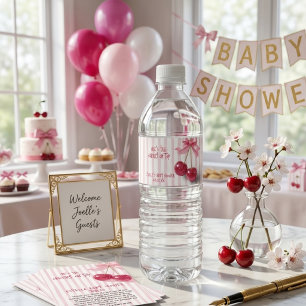 Étiquette Pour Bouteilles D'eau Cerise Sur Le Haut Fille Rose Arc Bébé Naissance