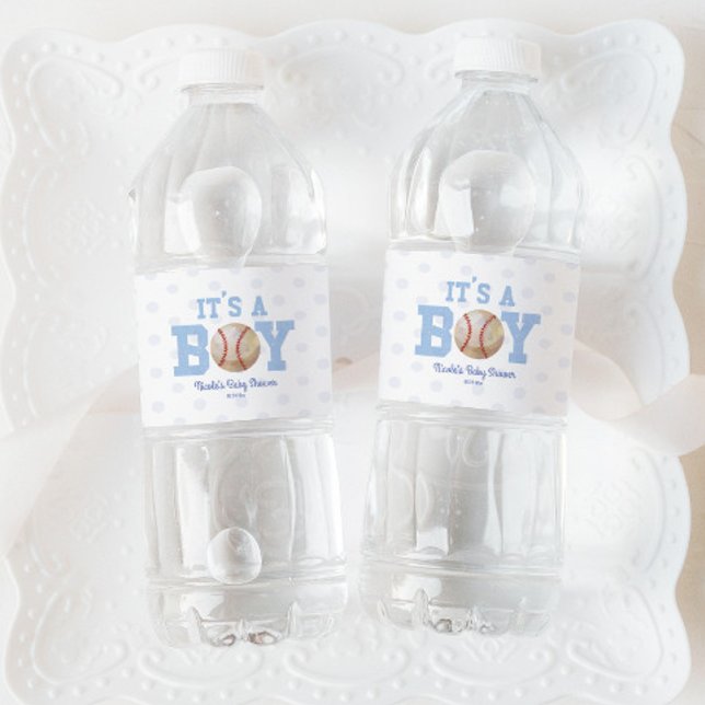 Étiquette Pour Bouteilles D'eau C'est un garçon ! Baby shower de base-ball bleu (Créateur téléchargé)