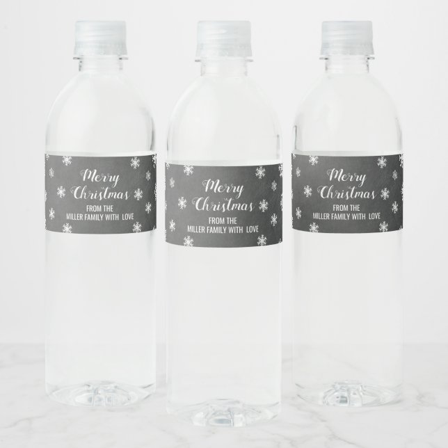 Étiquette Pour Bouteilles D'eau Chalkboard Snowflakes Custom Joyeux Noël (Bouteilles)