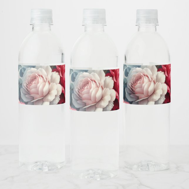 Étiquette Pour Bouteilles D'eau Charme floral de rose intemporel (Bouteilles)