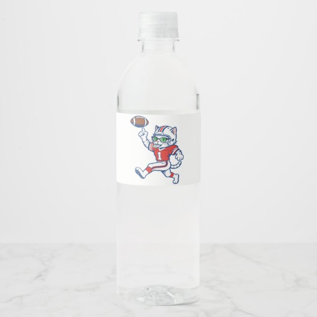 Étiquette Pour Bouteilles D'eau Chat de foot drôle (Devant)