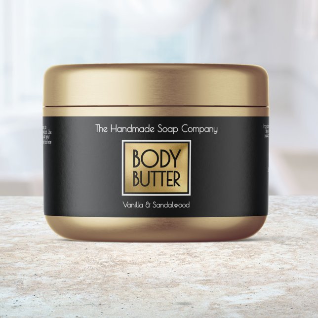 Étiquette Pour Bouteilles D'eau Chic Black, Gold, White Body Butter Jar label (Créateur téléchargé)