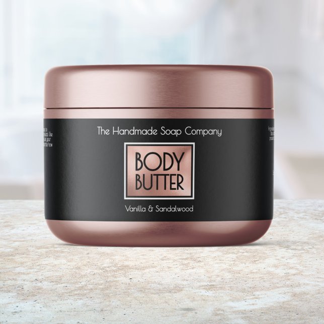 Étiquette Pour Bouteilles D'eau Chic Black, Rose Gold, White Body Butter Jar label (Créateur téléchargé)