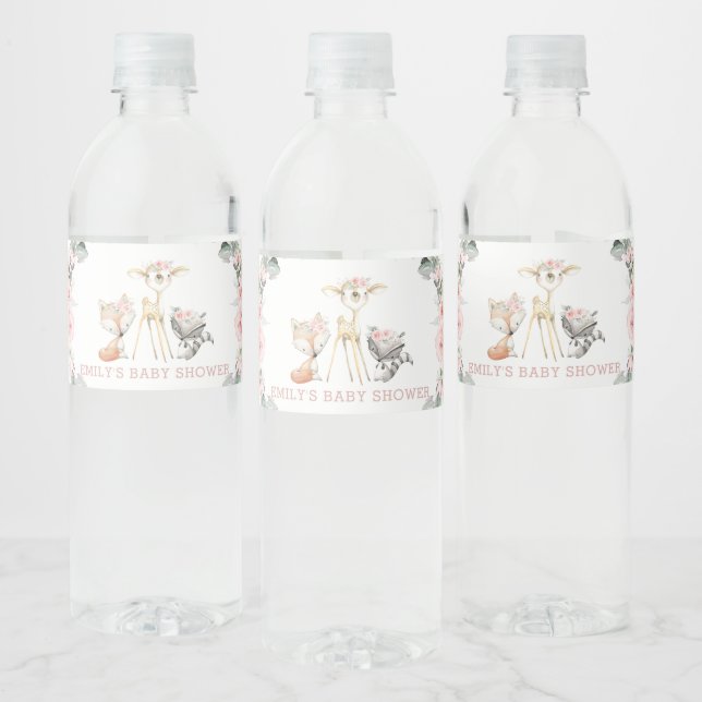 Étiquette Pour Bouteilles D'eau Chic Blush Floral Greenery Baby shower boisé (Bouteilles)