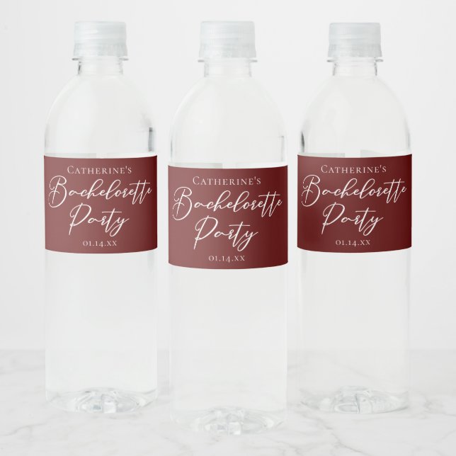 Étiquette Pour Bouteilles D'eau Chic Burgundy Bachelorette Party Personalized (Bouteilles)