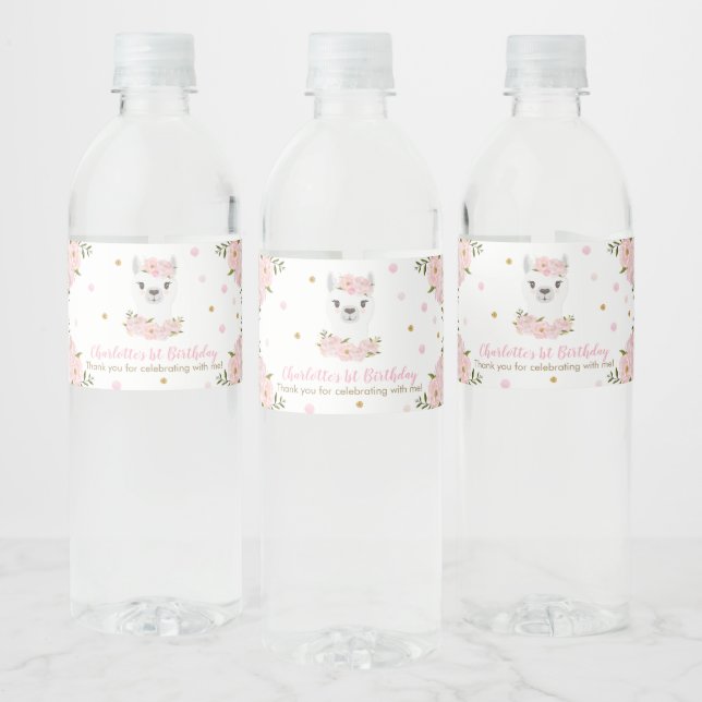 Étiquette Pour Bouteilles D'eau Chic Llama Blush rose Floral fête d'anniversaire F (Bouteilles)
