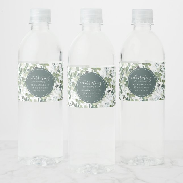 Étiquette Pour Bouteilles D'eau Chic Mariage Eucalyptus (Bouteilles)