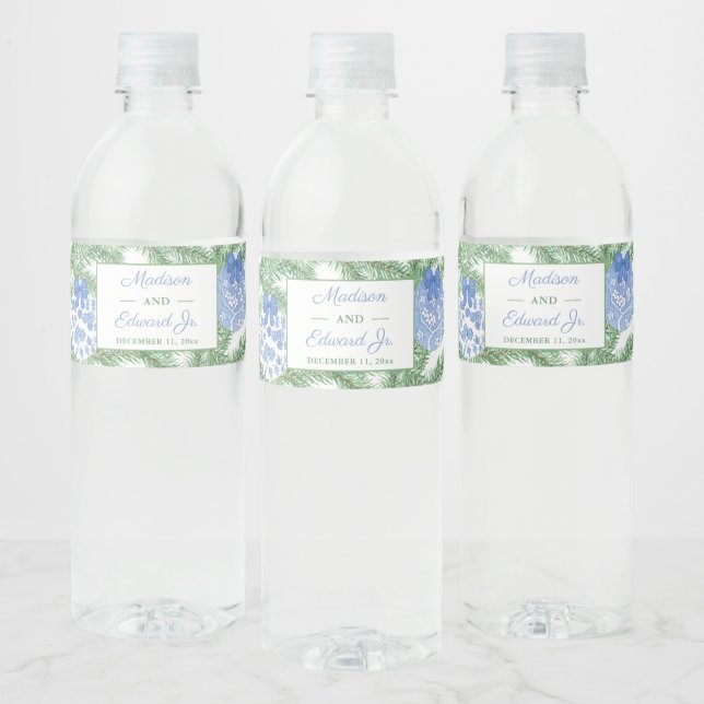 Étiquette Pour Bouteilles D'eau Chinoiserie Fir Tree Bleu Wedding shower blanc (Bouteilles)