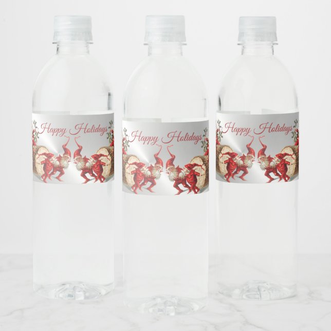 Étiquette Pour Bouteilles D'eau Christmas Party Red Elves Holidays Silver  (Bouteilles)