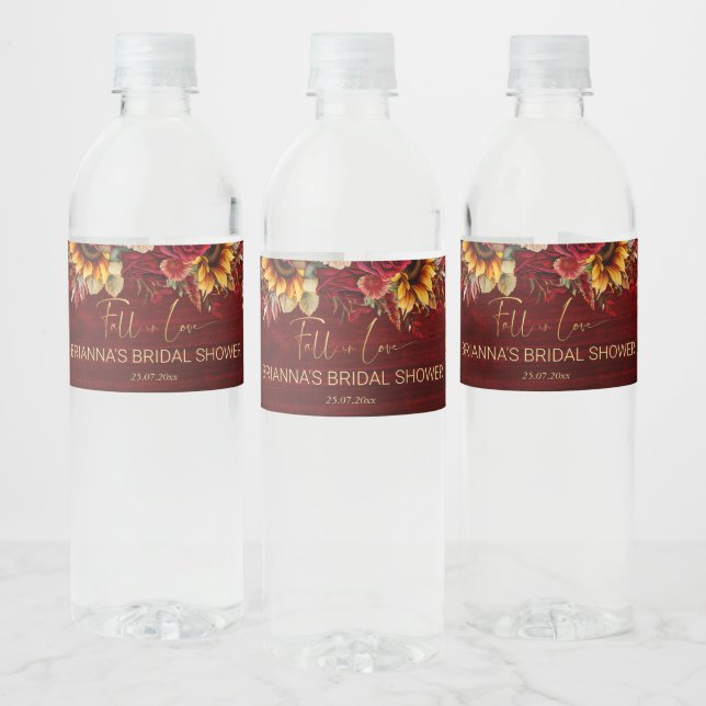Étiquette Pour Bouteilles D'eau Chute nuptiale douche bordeaux tournesols rose (Bouteilles)