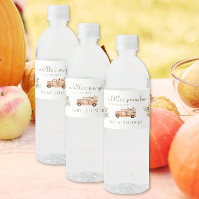 Étiquette Pour Bouteilles D'eau Citrouille Automne Camion Orange Baby shower Neutr (Créateur téléchargé)