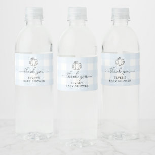 Étiquette Pour Bouteilles D'eau Citrouille Bleu En vichy Merci Favoriser la boutei