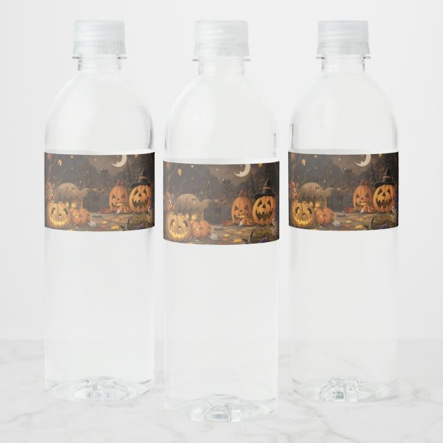 Étiquette Pour Bouteilles D'eau Citrouille éffrayant Patch Halloween bouteille d'e (Bouteilles)