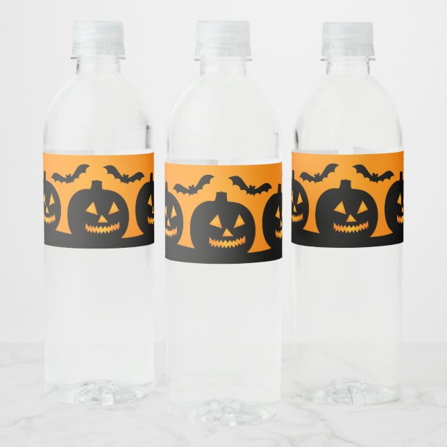 Étiquette Pour Bouteilles D'eau Citrouille noir malin d'Halloween orange effrayant (Bouteilles)