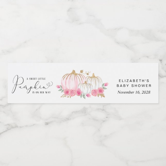 Étiquette Pour Bouteilles D'eau Citrouille Rose Floral Baby Girl Douche (Étiquettes simples)