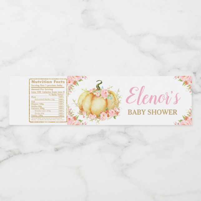 Étiquette Pour Bouteilles D'eau Citrouille rose Floral Baby shower bébé fille Favo (Étiquettes simples)