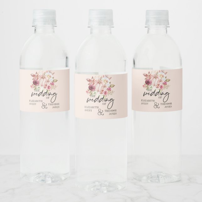 Étiquette Pour Bouteilles D'eau Citrouille rose Mariage d'automne personnalisé (Bouteilles)
