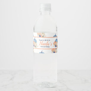 Étiquette Pour Bouteilles D'eau Citrouilles floral bleu et bleu marine