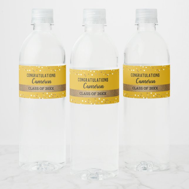 Étiquette Pour Bouteilles D'eau Classe Confetti Jaune Gold école secondaire (Bouteilles)