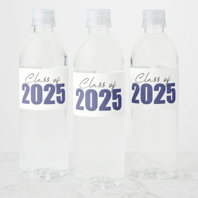 Étiquette Pour Bouteilles D'eau Classe de Parties scintillant bleu marine de 2025 (Bouteilles)