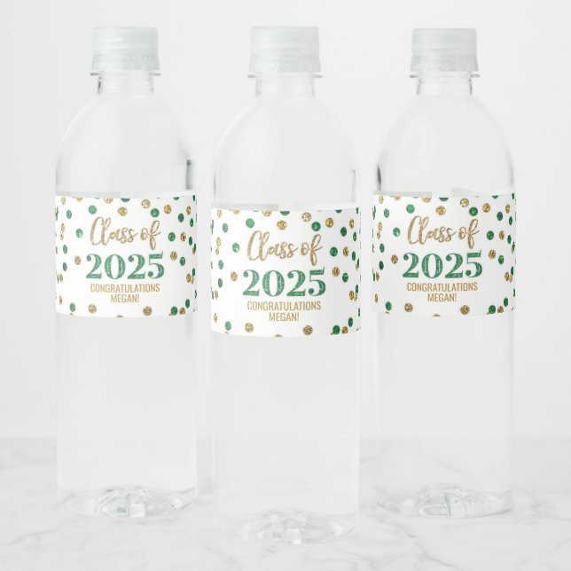 Étiquette Pour Bouteilles D'eau Classe de Parties scintillant d'or vert de 2025 Gr (Bouteilles)