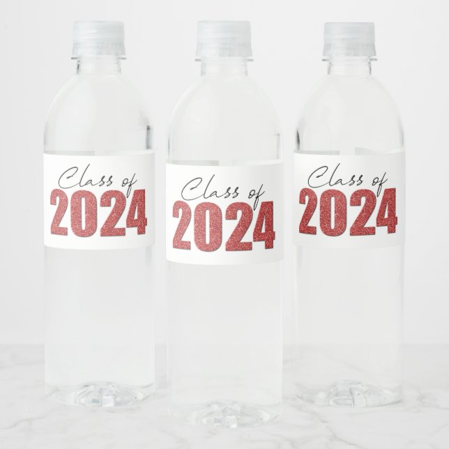 Étiquette Pour Bouteilles D'eau Classe Parties scintillant rouge de 2024 (Bouteilles)