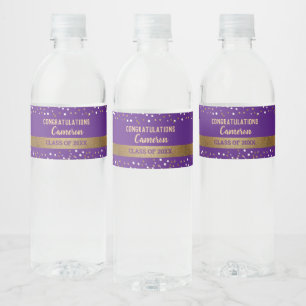 Étiquette Pour Bouteilles D'eau Classy Gold Purple Graduate personnalisée
