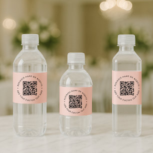Étiquette Pour Bouteilles D'eau Code QR   Entreprise moderne Blush rond rose