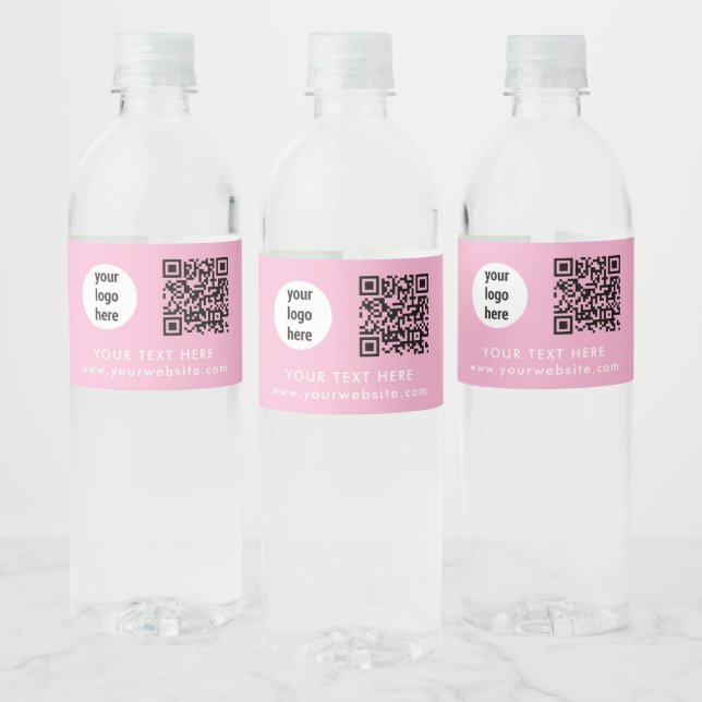 Étiquette Pour Bouteilles D'eau Code QR Texte Logo Entreprise Site Web Rose Client (Bouteilles)