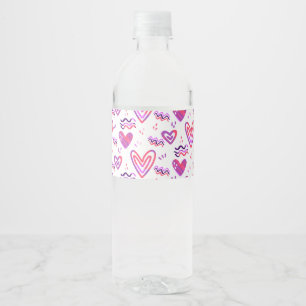 Étiquette Pour Bouteilles D'eau Cœurs roses dessinés à la main motif de la Saint-V