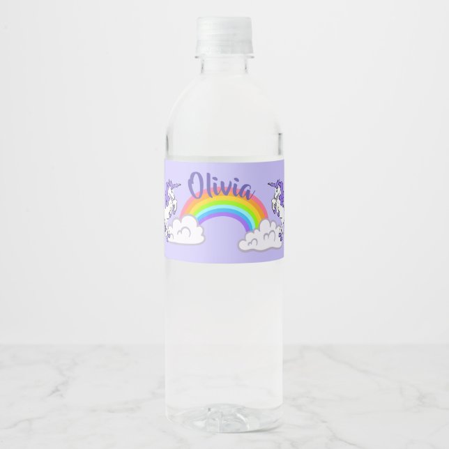 Étiquette Pour Bouteilles D'eau Conception arc-en-ciel et licorne (Devant)