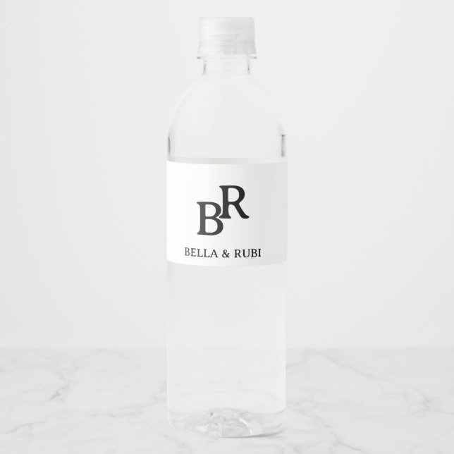 Étiquette Pour Bouteilles D'eau Conception de monogramme de mariage élégant noir e (Devant)