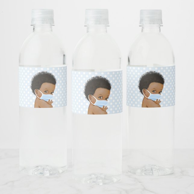 Étiquette Pour Bouteilles D'eau Conduire Par Baby shower Africain Américain Masque (Bouteilles)