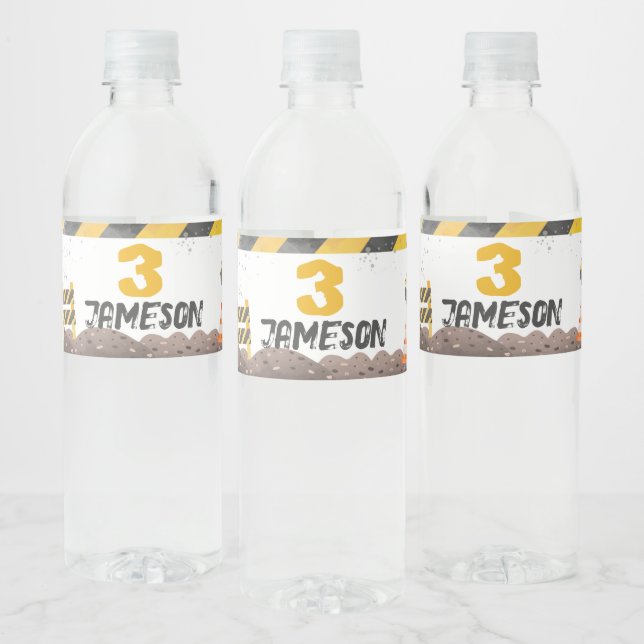 Étiquette Pour Bouteilles D'eau Construction, Camion de vidange Anniversaire (Bouteilles)