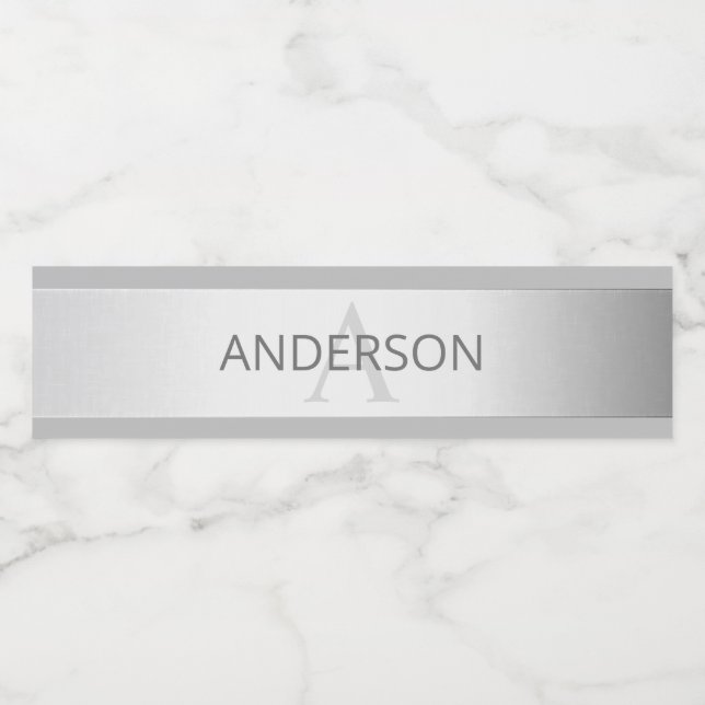 Étiquette Pour Bouteilles D'eau Contemporain Faux Argent Ombre Gris (Étiquettes simples)