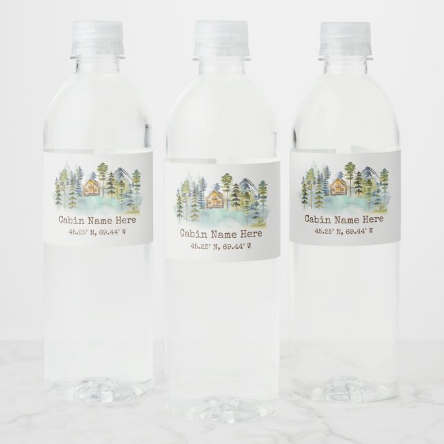 Étiquette Pour Bouteilles D'eau Coordonnées personnalisées Rustiques Cabine Pinery (Bouteilles)