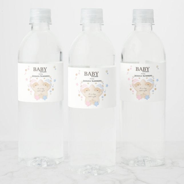 Étiquette Pour Bouteilles D'eau Couchage mignon Ours Teddy Twins Baby shower Eau B (Bouteilles)