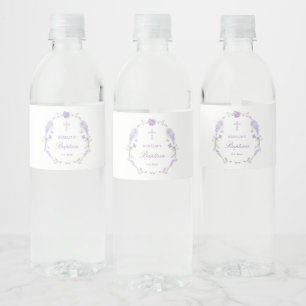 Étiquette Pour Bouteilles D'eau Couronne de baptême florale lilas lavande