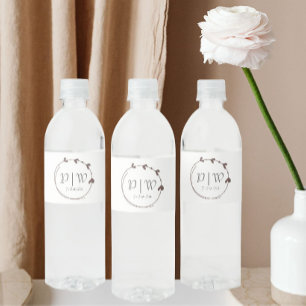 Étiquette Pour Bouteilles D'eau Couronne de cœur simple Taupe Monogramme Mariage