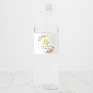 Étiquette Pour Bouteilles D'eau Couronne de fleurs de double bonheur pour mariage 