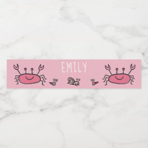 Étiquette Pour Bouteilles D'eau Crabe rose mignon Animaux de mer Fille Anniversair