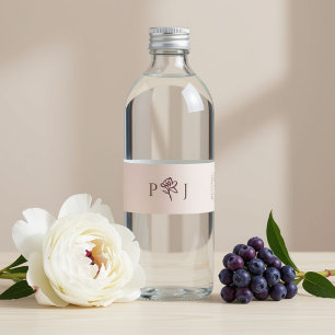 Étiquette Pour Bouteilles D'eau Crème Rosée Initiales de Mariage Florales