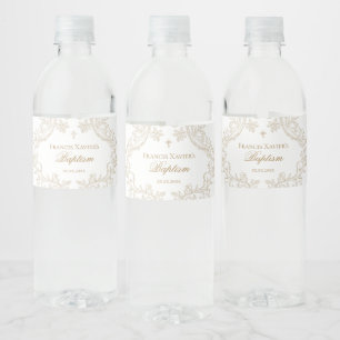 Étiquette Pour Bouteilles D'eau crest bébé garçon beige aquarelle Baptême