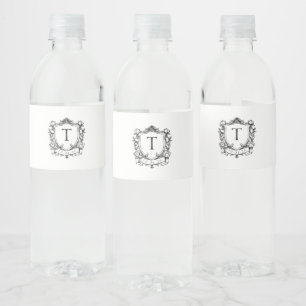 Étiquette Pour Bouteilles D'eau Crest de monogramme du jardin royal noir