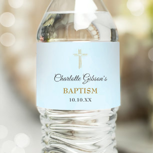 Étiquette Pour Bouteilles D'eau Croix d'or simple élégant Baptême Christening
