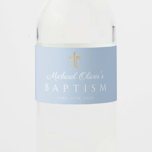 Étiquette Pour Bouteilles D'eau Croix Religieuse Bleu Bébé Garçon Baptême