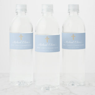 Étiquette Pour Bouteilles D'eau Croix religieuse bleue Garçon Première Communion